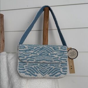 Viral Elegant Blue and White Beaded Shoulder Bag